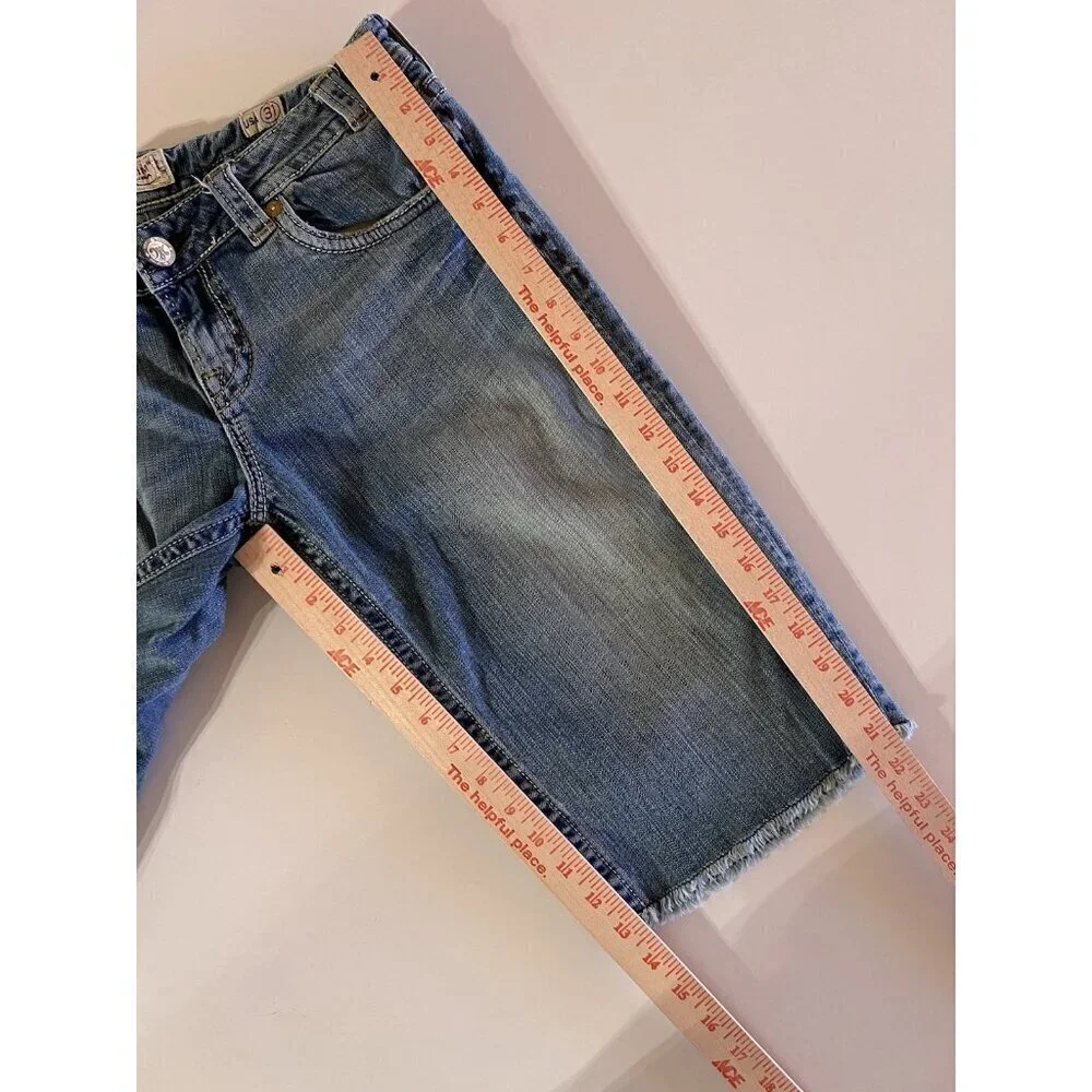 Vintage Y2K Mek Denim cut-off denim long shorts sz 31 stitching distressed
